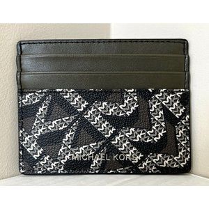 New Michael Kors Cooper Tall card case PVC with Leather Olive / Army Green Multi